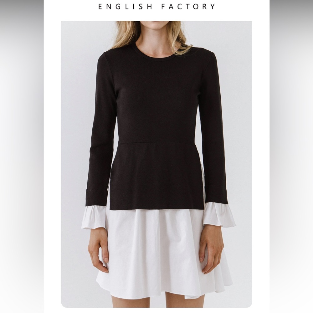 English Factory POPLIN COMBO KNIT DRESS